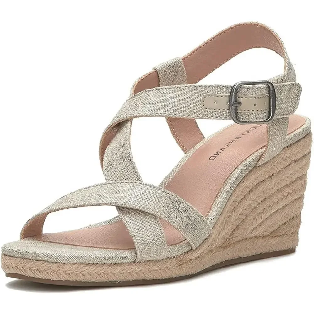 NEW Lucky Brand Mytila Espadrille Sandals Women's Size 10  M Wedge Natural Gold